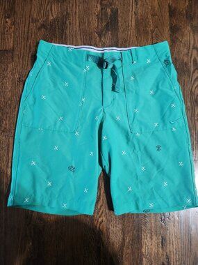 Nike Flex Golf Shorts Men’s size 33 Slim Fit Belted Dri-Fit Green All-over print